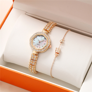 NW1305 Montre-bracelet à quartz pour femme, design cadran en forme de fleur avec surface coquillage et diamants - Product Image 3