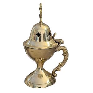 High Shinny Brass <b>Incense</b> Burner Cross on Top Religious Luxury Item Decorative Censer Fragrances Diffuser <b>Incense</b> Burner - Product Image 1