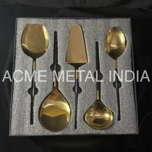 ชุดเซิร์ฟเวอร์ 5 ชิ้น สีดำเคลือบผง ชุดอุปกรณ์เสิร์ฟงานแต่งงาน เคลือบทอง PVD สแตนเลส 304 ปลอดภัยสำหรับอาหาร ชุดเซิร์ฟเวอร์สำหรับร้านอาหาร - Product Image 5