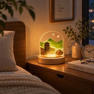 Lámpara de Mesa LED Ecológica con Vista a la Montaña Jiufen, Base de Madera, Difusor de Aceites Esenciales con Piedra Aromática, Luz Decorativa con Diseño de Monumento Escénico de Taiwán - Product Image 4