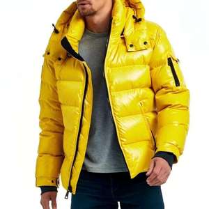Men's Shiny <b>Down</b> Puffer Jacket Hooded Winter Coat with Pockets Custom Logo Outerwear - Product Image 2