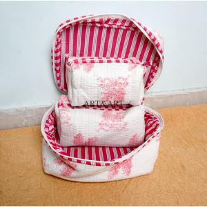 Modern Eco-Friendly Cotton Fabric Floral Print 3-Piece <b>Case</b> for Women Makeup Artists Zipper Closure Lightweight Fashion Style - Product Image 4
