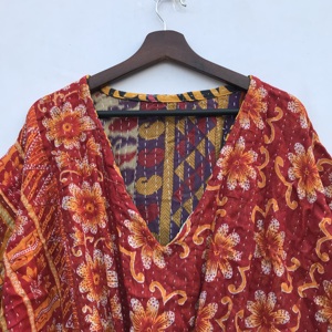 Caftán tradicional indio de algodón Kantha – Ropa bohemia hecha a mano para estar en casa y para la playa para mujeres - Product Image 3