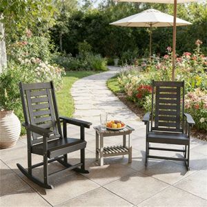 Poltrona a dondolo da esterno a 2 pezzi grigio scuro per terrazza, per il tempo libero e il relax - Product Image 1