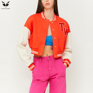 2026 Newest Red And Cream Varsity Jacket With TW Logo Embroidery Front Full Sleeve Turn Down Collar Short Length Autumn Wear - Product Image 5