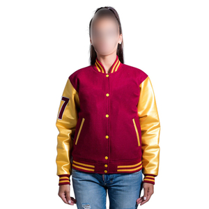 Dernière Tendance : Blouson Teddy Femme Bordeaux avec Manches Dorées Numéro 7 Côté Gauche, Idéal Automne, Manches Longues, Col Boutonné - Product Image 1