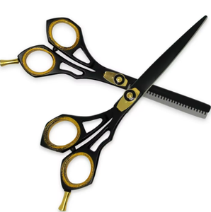 Kit de ciseaux à effiler de qualité supérieure couleur argent 6 pièces, magnifiques kits de barbier avec étui en cuir à fermeture éclair - Product Image 4