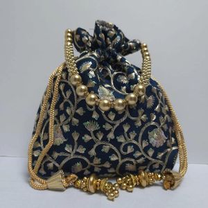 WITH EMBROIDERED BEADED DRAWSTRING Potli Bag Evening Party Handbag Bridal <b>Wedding</b> Purse Jewelry Cosmetics Packaging - Product Image 2