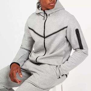 <b>Men</b> Hooded Tracksuit Set Full Zip Solid Gray Casual Athletic Sweatshirt and <b>Joggers</b> Breathable <b>Polyester</b> Cotton Two Piece Outfit - Product Image 4