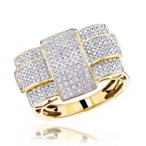 Bague pour homme EtherStar en or avec diamant de 1,00 ct, plaque à boucle géométrique étagée et bande pavée - Product Image 5