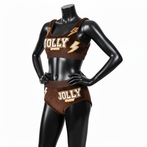 Maillot de bain femme en polyester et élasthanne de qualité supérieure, texture velours marron, logo brodé, taille élastique, bikinis femme sur mesure - Product Image 4
