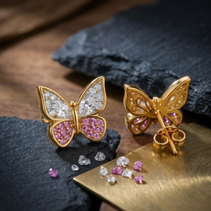 ต่างหูรูปผีเสื้อประดับเพชร CZ หลายเม็ด ยาว 3 นิ้ว เงินแท้ 925 ชุบทอง 18K เครื่องประดับสุดหรู - Product Image 3