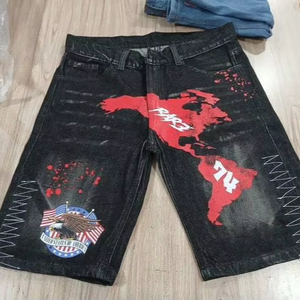Shorts en jean noir respirants pour hommes de qualité supérieure, taille mi-haute, avec impression personnalisée, style streetwear d'été - Product Image 1