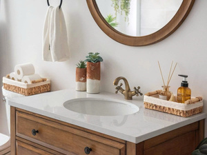Modern Design Bathroom Storage Baskets Water Hyacinth Material with Wooden Handles Natural Fiber Liner Toilet <b>Paper</b> Organization - Product Image 3