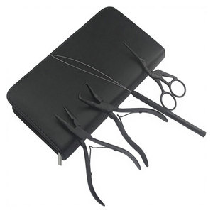 Kit professionnel de pose d'extensions capillaires noires pour salon : Anneaux de couleur en acier inoxydable, Perles, Ouvre-fermeur, Pince, Aiguille à boucle, Crochet - Product Image 6