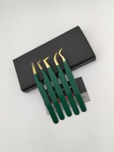 Pinzas para Pestañas de Color Verde con Punta de Fibra, Punta Dorada, Acero Inoxidable Japonés, Agarre de Diamante, 90 Grados, Pinzas Delgadas para Extensión de Pestañas - Product Image 3