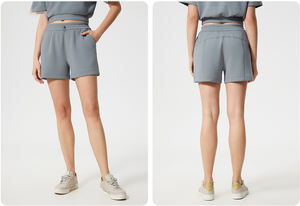 Shorts de sport taille haute pour femme, en Spandex/Polyester écologique, avec cordon de serrage, effet galbant fessier, élastique uni - Product Image 2