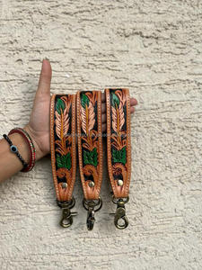 Nueva Llegada Mano Tooled Cuero Muñequera Llaveros En Relieve Estampado Floral Cuero Llaveros Tooled Accesorios de cuero Correas para llaves - Product Image 2