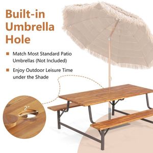 Outdoor 6-Person Picnic <b>Table</b> and <b>Bench</b> <b>Set</b> with 2-Inch Umbrella Hole for Picnics and Gatherings - Product Image 2