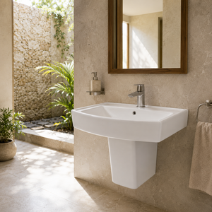 Lavabo mural moderne en céramique avec pied, à fermeture douce et facile à nettoyer, idéal pour les salles de bain de villas, hôtels et hôpitaux - Product Image 2