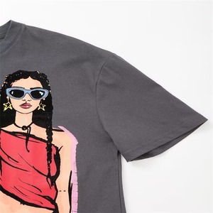 เสื้อยืดคอกลมโอเวอร์ไซส์แขนสั้นสำหรับผู้ชาย พิมพ์ลายผู้หญิงหลากสีสัน เสื้อถักลำลองผ้าฝ้ายทรงปกติ ดีไซน์ลายพิมพ์ - Product Image 6