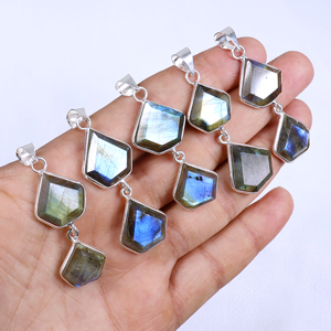 Colgante de Labradorita Natural Facetada de Alta Calidad, Plata de Ley 925, Joyería Geométrica con Piedras Preciosas, Collar de Moda al por Mayor - Product Image 3