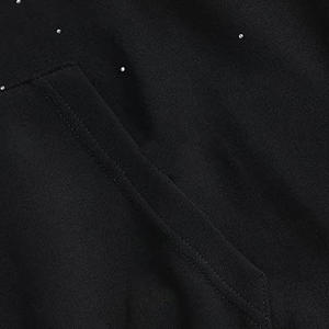 2026 Trending Rhinestone Hoodie Oversized Unisex Streetwear <b>Black</b> Crystal Pullover Hooded Sweatshirt Heavyweight <b>Fleece</b> Hoodie - Product Image 4