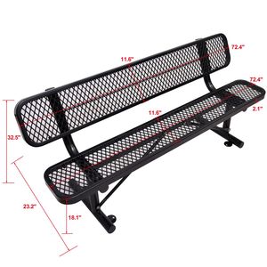 Banc d'extérieur en acier noir de 6 pieds avec dossier pour usage en terrasse - Product Image 5