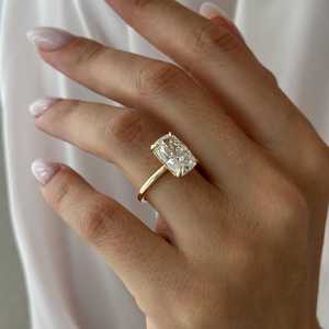 5 Carat Elongated Cushion Diamond <b>Solitaire</b> <b>Ring</b>, 14k Yellow Gold Minimalist Engagement <b>Ring</b>, IGI Certified - Product Image 5