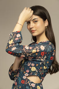 Premium Quality Summer Teal Blue Flared CutOut Tiered Mini <b>Dress</b> Printed <b>Dress</b> for Girls Daily Wear for Export Selling Price - Product Image 6