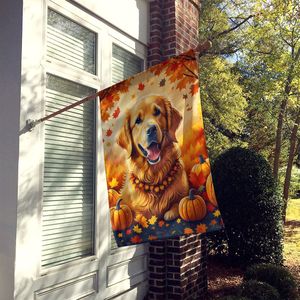 Grand drapeau multicolore en polyester pour l'automne Golden Retriever Yard Banner Artwork Porch Sleeve Pole Décorative Wall Hanging - Product Image 2
