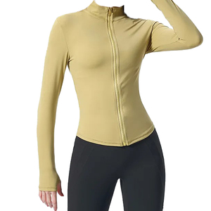 Women's <b>Mock</b> <b>Neck</b> Long Sleeve Yoga <b>Top</b> Solid Color Breathable Spandex Polyester Fitness Regular Fit Fitness Jacket For Women - Product Image 3