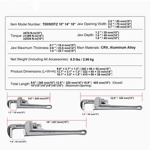 Juego de 3 Llaves Ajustables Ergonómicas de Alta Resistencia de Aluminio para Tuberías Rectas, Llaves de Boca de 10'', 14'' y 18'' para Fontanería - Product Image 4