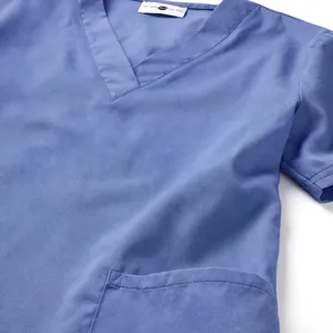 Conjunto de Uniforme Médico Unisex Azul con Cuello en V, Blusa de Algodón y Pantalones Rectos para Hospital - Product Image 3