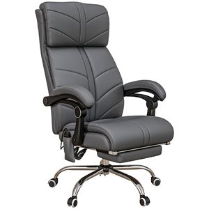 Sedia da Ufficio con Massaggio a Vibrazione a 4 Punti e Riscaldamento, in Pelle PU Grigia, Reclinabile e Regolabile in Altezza, Sedia Direzionale Tradizionale - Product Image 1