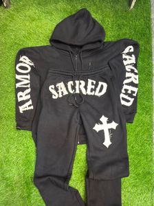 Prix bas, survêtement pour homme en coton 100% avec broderie délavée, survêtement streetwear tendance avec cordon de serrage - Product Image 1