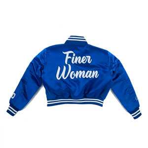 เสื้อแจ็คเก็ตบอมเบอร์ผ้าแคนวาส Zeta Phi Beta สีน้ำเงิน สำหรับผู้ชาย  ชมรมพี่น้องชาวกรีก  แบบวาร์ซิตี้ กันน้ำ สำหรับฤดูหนาว  ปักลาย  ผลิตตามสั่ง  ผู้ผลิต OEM - Product Image 2
