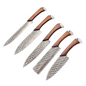 Juego de Cuchillos de Cocina de Acero de Damasco Hechos a Mano con Mango de Madera, Cuchillos de Cocina Japoneses Profesionales, Estuche de Cuero Enrollable, OEM - Product Image 1