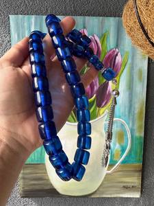 Cuentas de Oración de Resina Azul de Lujo, Hechas a Mano, Tasbih Islámico de Resina con Detalles en Plata, Misbaha, Regalo Musulmán para Él - Product Image 4