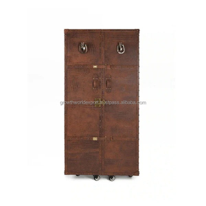 Mueble Bar de Cuero, Mueble de Almacenamiento Moderno, Aparador Marrón, Mueble Bar de 2 Puertas, Almacenamiento de Lujo Hecho a Mano para Sala de Estar - Product Image 6