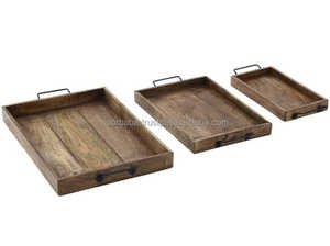 Plateau de service en bois de rafraîchissement de café en bois de noyer poli personnalisé avec poignées en métal produit d'artisanat naturel - Product Image 4