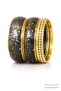 Premium Black <b>Gold</b> <b>Bangle</b> <b>Set</b> – Resin & Alloy Stack Bracelets with Rhinestones for Women, Trendy Fashion Jewelry Wholesale - Product Image 4