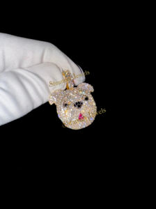 SHRAMAN JEWELS Colgante de Plata 925 Bañado en Oro con Moissanita y Diamantes, Diseño Personalizado de Cara de Bulldog Adorable, Estilo Hip Hop, Dijes para Collar - Product Image 6