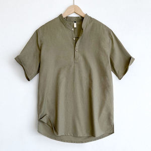 Summer Breathable Knitted Polyester/Cotton Satin Casual Anti-Wrinkle Single Button Turn-<b>down</b> Collar Full Sleeve Men's Shirt - Product Image 3