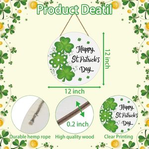 Insegna in Legno per la Festa di San Patrizio, Ghirlanda Decorativa per Porta, Decorazioni per San Patrizio, Insegna a Forma di Trifoglio per Porta d'Ingresso - Product Image 2