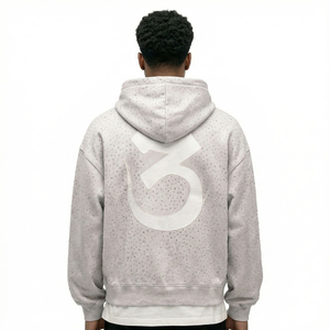 Custom Printed White <b>Hooded</b> <b>Zip</b>-Up Sweatshirt Men Oversized Crop Fit Dot Pattern Breathable Knitted Cotton Streetwear Style - Product Image 5