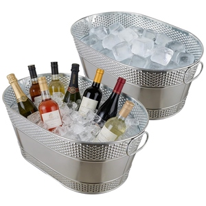 Elegante Bañera Ovalada de Acero Inoxidable con Diseño Martillado y Asas Laterales de Alambre Metálico para Bebidas, Ideal para Fiestas, Vino y Cerveza en Bodas - Product Image 6