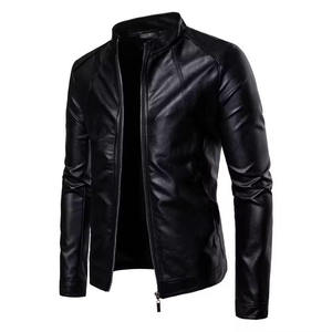 Custom Slim Fit <b>Men's</b> Black PU Faux Leather Motorcycle Biker <b>Jacket</b> Multi-Zip Stand Collar Streetwear Fashion Autumn Outerwear - Product Image 2