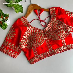 Vêtements occasionnels en soie avec broderie Gota Kutchhi originale faite à la main et collection de blouses à manches courtes, achat en ligne, mode féminine Inde - Product Image 5