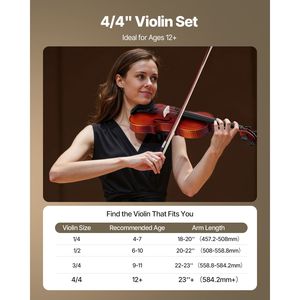 Set Violino 4/4 per Adulti con Archetto in Legno, Custodia Rigida, Resina, Spalliera e Ponticello per Principianti, Accessori Extra Inclusi - Product Image 4